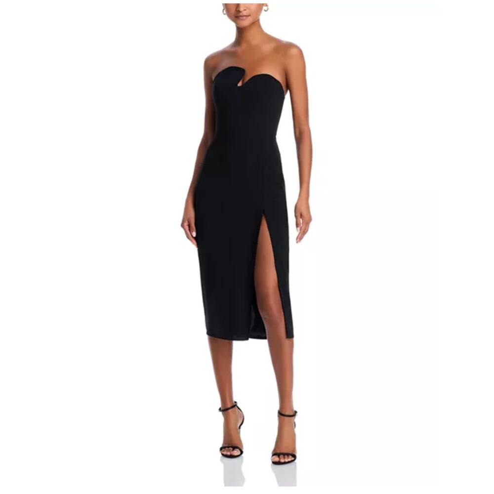 Amanda Uprichard Black Strapless Side Slit Bodycon Midi Dress NWT Size M Party